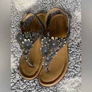 Gold/Blue Flowered Sandals by CityClassifiedComfort 8.5